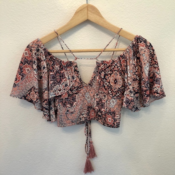 Olivaceous Boho Off The Shoulder Crop Top | Size S - Picture 1 of 10